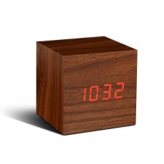 Gingko Cube Click Clock - Walnut with Red LED